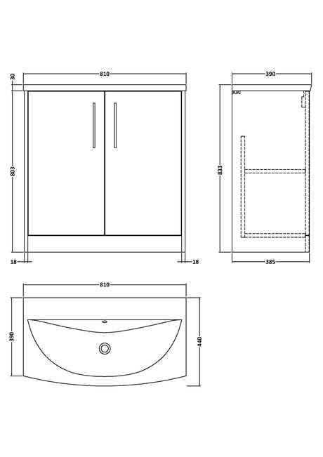 Hudson Reed Juno 800mm Floor Standing 2-Door Vanity & Basin
