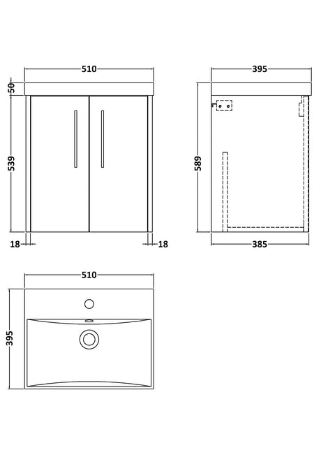 Hudson Reed Juno 510mm Wall Hung 2-Door Vanity & Basin With Soft Close Drawers
