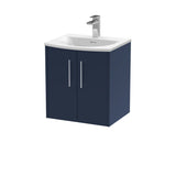 Hudson Reed Juno 500mm Wall Hung Midnight Blue 2-Door Vanity & Basin With Soft-Close Drawers