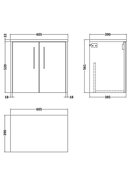 Hudson Reed Juno 600mm Wall Hung 2-Door Vanity Unit With Laminate Worktop