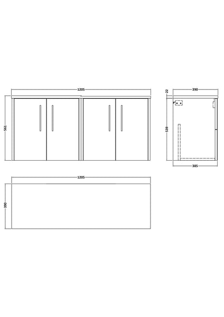 Hudson Reed Juno 1200mm Midnight Blue Wall Hung 2 Door Vanity Unit With Laminate Worktop