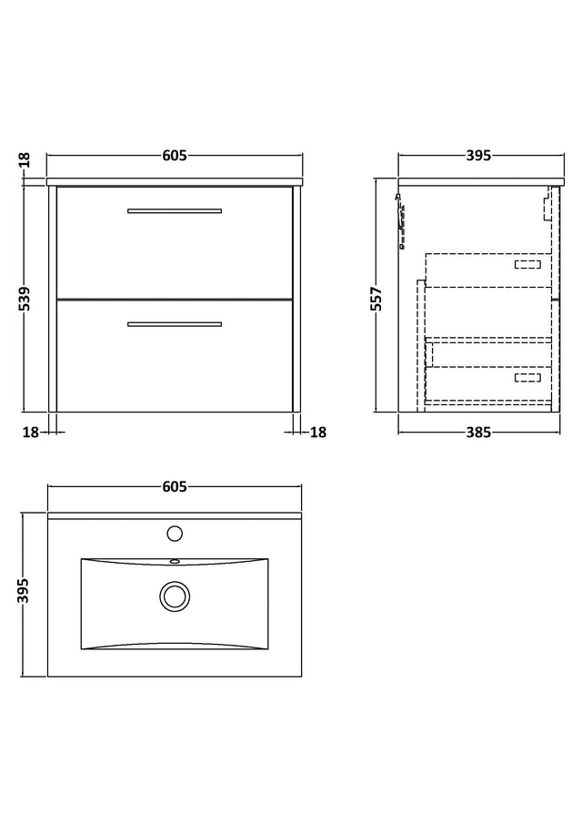 Hudson Reed Juno 600mm Wall Hung 2-Drawer Vanity Unit With Basin