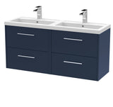 Hudson Reed Juno 1200mm Wall Hung Midnight Blue 4-Drawer Double Basin Vanity Unit