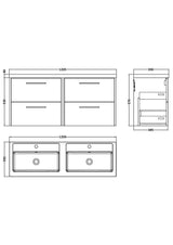 Hudson Reed Juno 1200mm Wall Hung Midnight Blue 4-Drawer Double Basin Vanity Unit