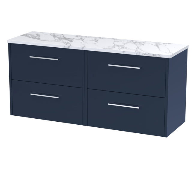 Hudson Reed Juno 1200mm Midnight Blue Wall Hung 4-Drawer Vanity Unit With Laminate Worktop
