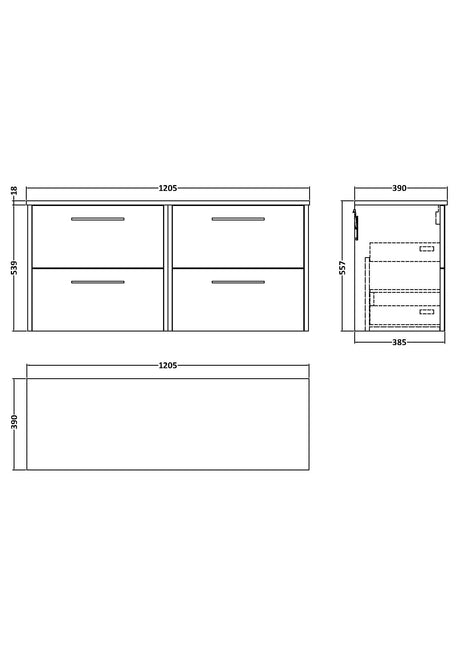 Hudson Reed Juno 1200mm Wall Hung 4-Drawer Vanity Unit With Worktop