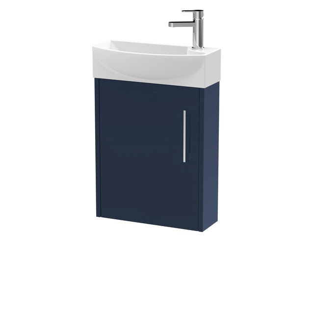 Hudson Reed Juno Compact 440mm Midnight Blue Wall Hung 1-Door Vanity Unit With 1 Tap Hole Basin