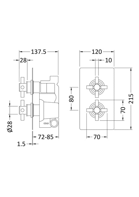Tec Crosshead Twin Thermostatic Shower Valve