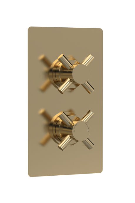 Tec Crosshead Twin Thermostatic Shower Valve With Diverter Brushed Brass