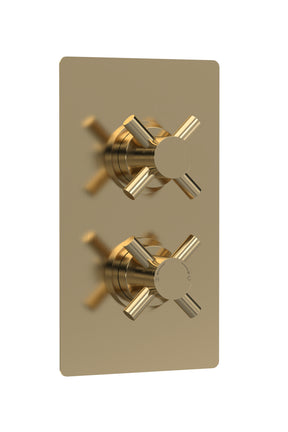 Tec Crosshead Twin Thermostatic Shower Valve Brushed Brass