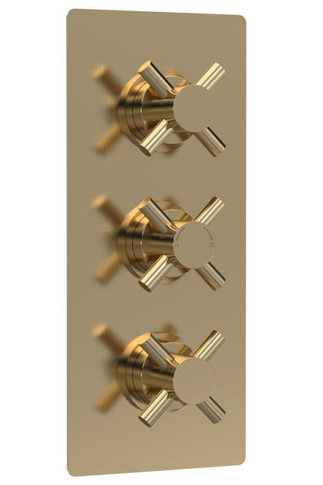 Tec Crosshead Triple Thermostatic Shower Valve Brushed Brass