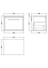 Hudson Reed Lille 600mm Graphite Grey Wall Hung Single Drawer Vanity Unit With Marble Worktop