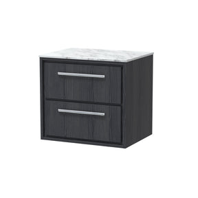 Hudson Reed Lille 600mm Graphite Grey Woodgrain Wall Hung 2-Drawer Vanity With Marble Worktop