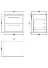 Hudson Reed Lille 600mm Graphite Grey Woodgrain Wall Hung 2-Drawer Vanity With Marble Worktop