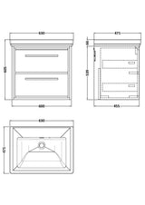 Lille 600mm Wall Hung 2-Drawer Vanity with Basin - 0 Tap Hole