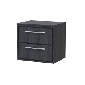 Hudson Reed Lille 600mm Graphite Grey Woodgrain Wall Hung 2-Drawer Vanity Unit With Worktop and Handles