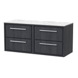 Hudson Reed Lille 1200mm Graphite Grey Woodgrain Wall Hung 4-Drawer Vanity Unit With Marble Worktop