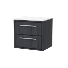 Hudson Reed Lille 600mm Graphite Grey Woodgrain Wall Hung 2-Drawer Vanity Unit With Marble Worktop