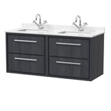 Hudson Reed Lille 1200mm Wall Hung 4-Drawer Vanity Unit with Double Marble Basin, Backsplash & 2 Tap Holes