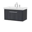 Hudson Reed Lille 800mm Graphite Grey Woodgrain Wall Hung Single Drawer Vanity Unit With 3 Tap Hole Basin