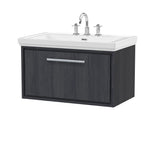Hudson Reed Lille 800mm Graphite Grey Woodgrain Wall Hung Single Drawer Vanity Unit With 3 Tap Hole Basin