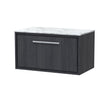 Hudson Reed Lille 800mm Graphite Grey Woodgrain Wall Hung Single Drawer Vanity Unit With Marble Worktop & Soft Close Drawers
