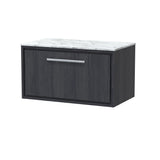 Hudson Reed Lille 800mm Graphite Grey Woodgrain Wall Hung Single Drawer Vanity Unit With Marble Worktop & Soft Close Drawers