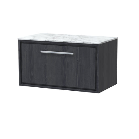 Hudson Reed Lille 800mm Graphite Grey Woodgrain Wall Hung Single Drawer Vanity Unit With Marble Worktop & Soft Close Drawers