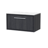 Hudson Reed Lille 800mm Graphite Grey Woodgrain Wall Hung Single Drawer Vanity with Marble Worktop