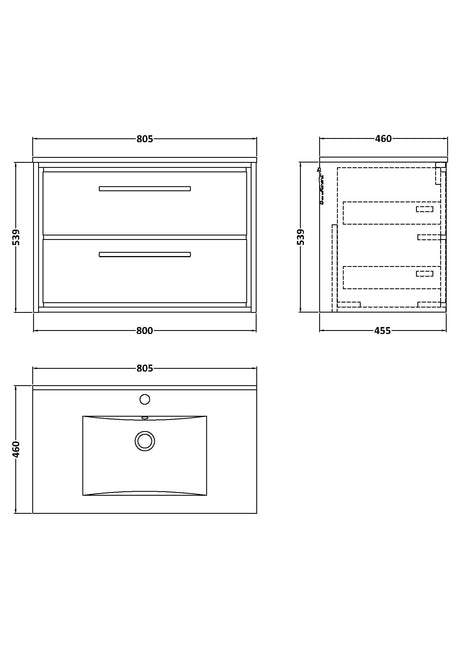 Lille 800mm Wall Hung 2-Drawer Vanity with Basin - 1 Tap Hole