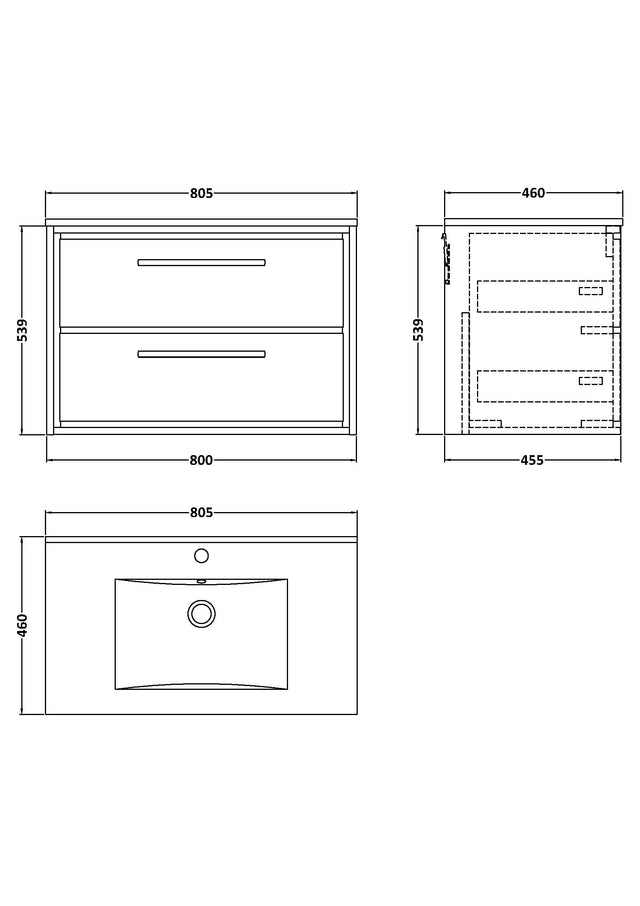 Lille 800mm Wall Hung 2-Drawer Vanity with Basin - 1 Tap Hole
