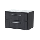 Hudson Reed Lille 800mm Wall Hung Graphite Grey Woodgrain 2-Drawer Vanity Unit with Marble Worktop, Soft Close Drawers