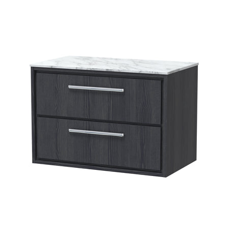 Hudson Reed Lille 800mm Wall Hung Graphite Grey Woodgrain 2-Drawer Vanity Unit with Marble Worktop, Soft Close Drawers
