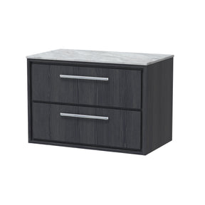 Hudson Reed Lille 810mm Graphite Grey Woodgrain Wall Hung 2-Drawer Vanity Unit With Marble Worktop