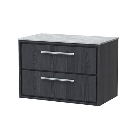 Hudson Reed Lille 810mm Graphite Grey Woodgrain Wall Hung 2-Drawer Vanity Unit With Marble Worktop