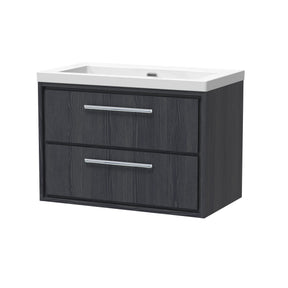 Hudson Reed Lille 800mm Graphite Grey Woodgrain Wall Hung 2-Drawer Vanity Unit with 0 Tap Hole Basin