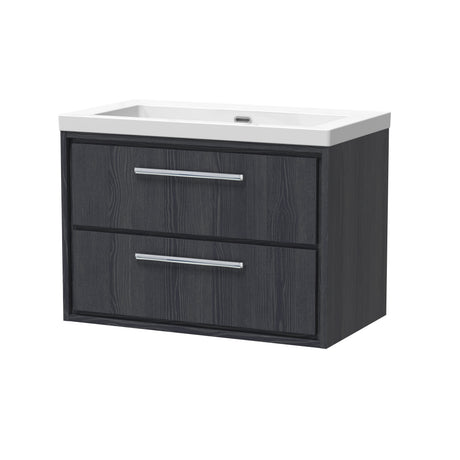 Hudson Reed Lille 800mm Graphite Grey Woodgrain Wall Hung 2-Drawer Vanity Unit with 0 Tap Hole Basin