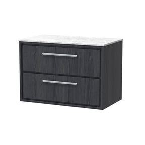 Hudson Reed Lille 800mm Graphite Grey Woodgrain Wall Hung 2-Drawer Vanity with Marble Worktop and Soft-Close Drawers