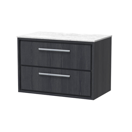 Hudson Reed Lille 800mm Graphite Grey Woodgrain Wall Hung 2-Drawer Vanity with Marble Worktop and Soft-Close Drawers