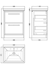 Lille 600mm Floor Standing 2-Drawer Vanity with Basin - 3 Tap Hole