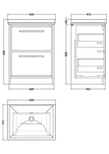 Hudson Reed Lille 600mm Floor Standing 2-Drawer Vanity Unit With Basin