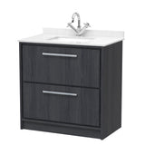 Hudson Reed Lille 800mm Graphite Grey Woodgrain Floor 2-Drawer Vanity With Marble Underslung Basin