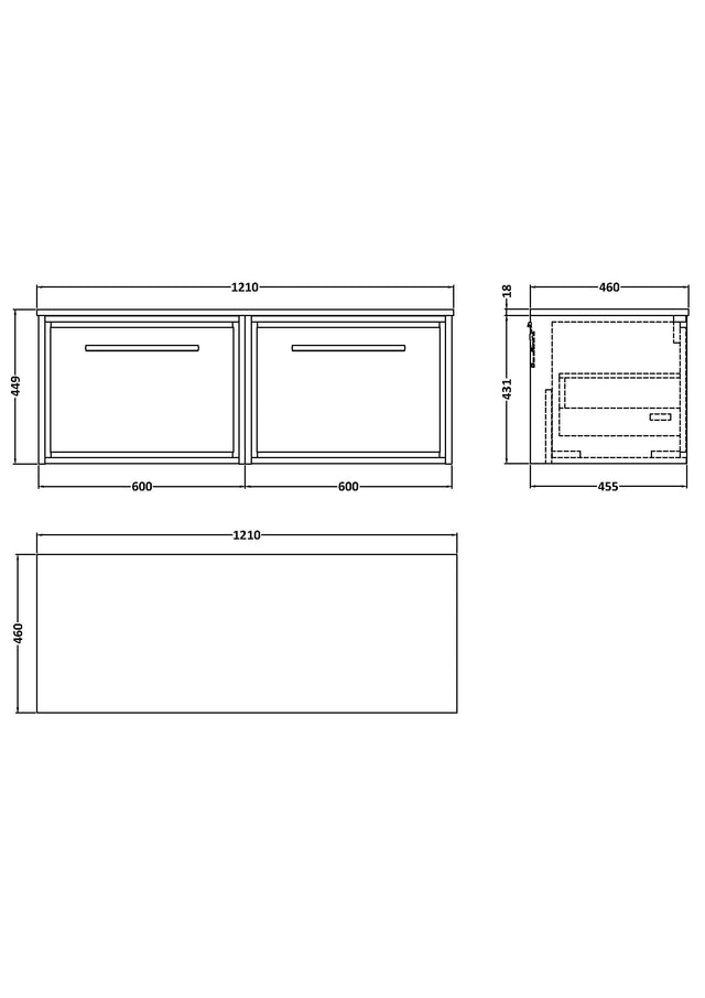 Lille 1200mm Wall Hung Single Drawer Vanity with Marble Worktop