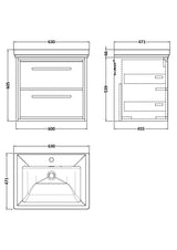Lille 600mm Wall Hung 2-Drawer Vanity with Basin - 1 Tap Hole