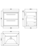 Lille 600mm Wall Hung 2-Drawer Vanity with Basin - 0 Tap Hole