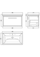 Hudson Reed Lille 830mm Coastal Grey Wall Hung Single Drawer Vanity Unit with 3 Tap Hole Basin