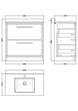 Lille 800mm Floor Standing 2-Drawer Vanity with Marble Worktop Basin