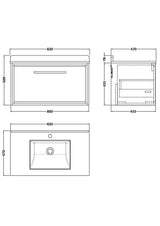 Hudson Reed Lille 800mm Antique Oak Wall Hung Single Drawer Vanity Unit with Marble Worktop Basin