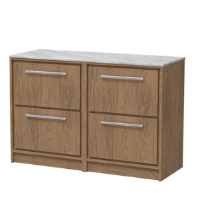 Hudson Reed Lille 1200mm Antique Oak Floor Standing 4-Drawer Vanity Unit With Marble Worktop