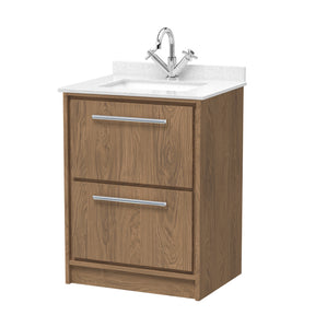 Hudson Reed Lille 600mm Antique Oak Floor Standing 2-Drawer Vanity Unit With Marble Worktop Basin